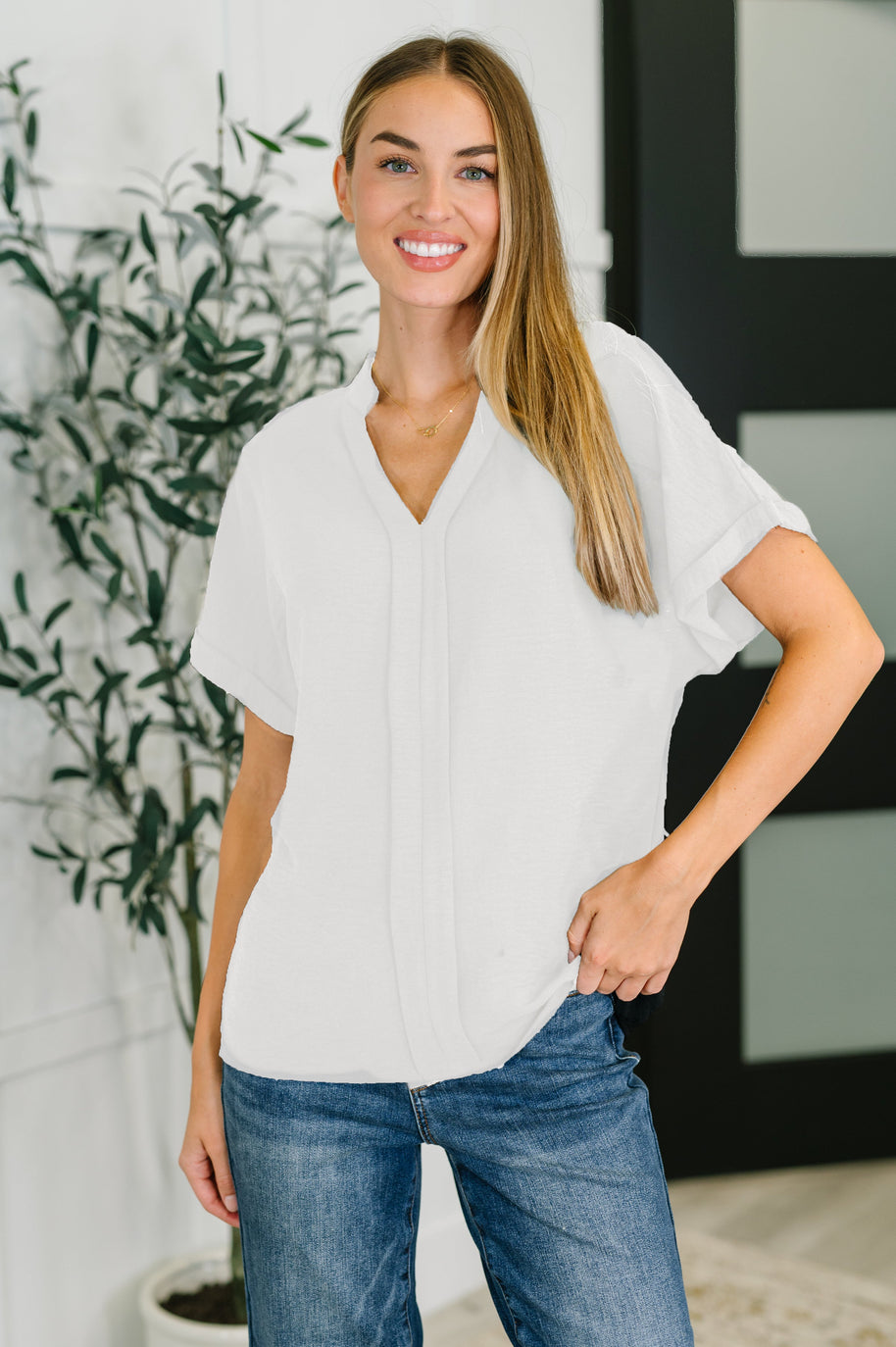 PREORDER: Crinkle Wove V-Neck Blouse in Four Colors-Womens-Ave Shops-[option4]-[option5]-[option6]-[option7]-[option8]-Shop-Boutique-Clothing-for-Women-Online
