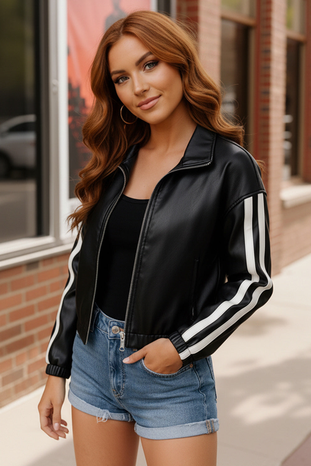Street Stride Pleather Jacket-Kori America-[option4]-[option5]-[option6]-[option7]-[option8]-Shop-Boutique-Clothing-for-Women-Online
