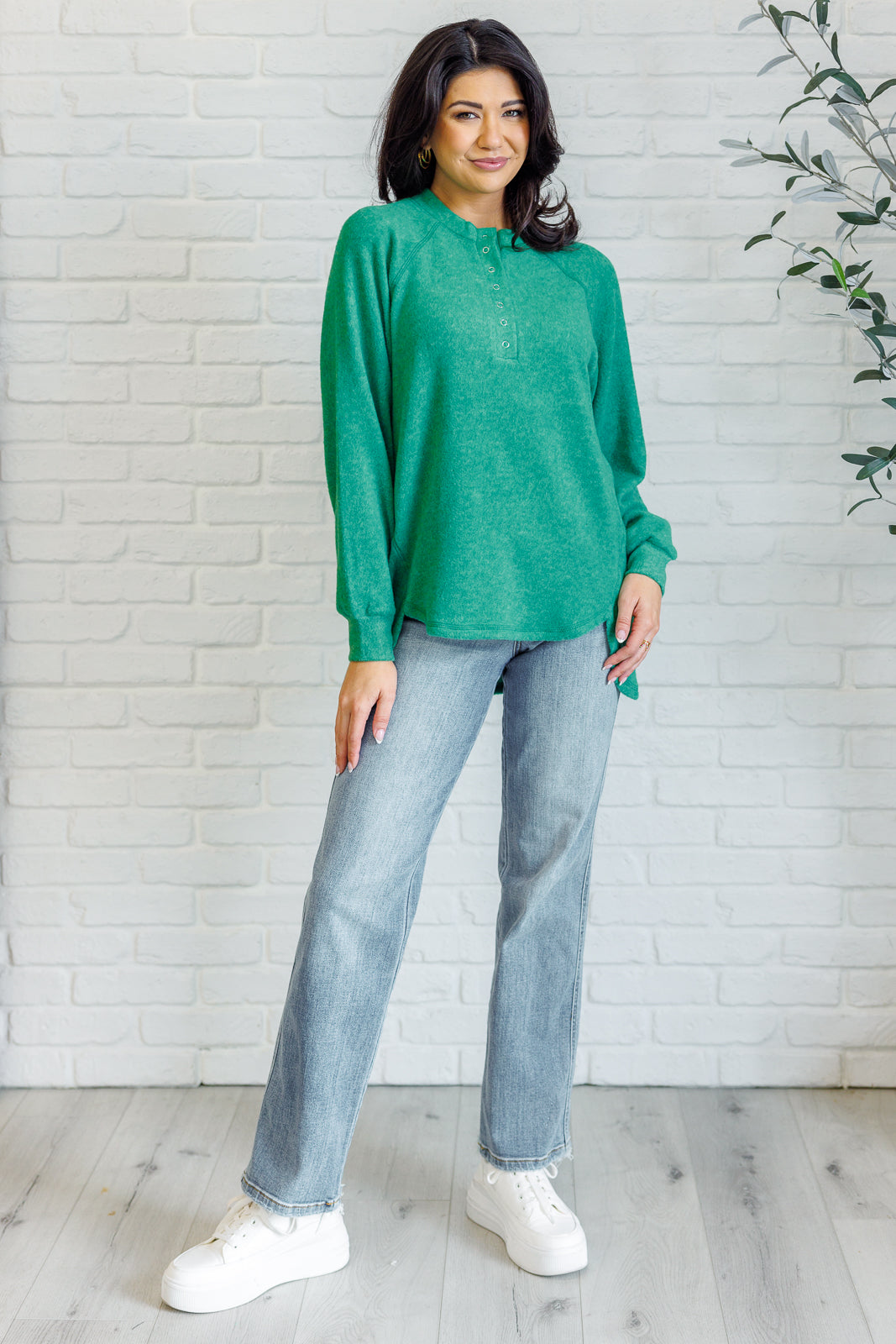 Zenana Keeping it Real Brushed Melange Hacci Long Sleeve Tee in Forest-Tops-Ave Shops-[option4]-[option5]-[option6]-[option7]-[option8]-Shop-Boutique-Clothing-for-Women-Online