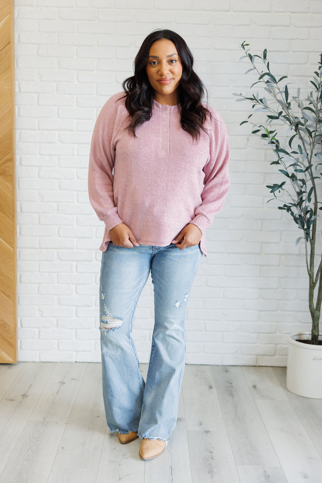 Zenana Keeping it Real Brushed Melange Hacci Long Sleeve Tee in Light Rose-Tops-Ave Shops-[option4]-[option5]-[option6]-[option7]-[option8]-Shop-Boutique-Clothing-for-Women-Online