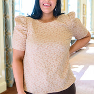 Kelsi Jacquard Puff Sleeve Top In Tan-Womens-Ave Shops-[option4]-[option5]-[option6]-[option7]-[option8]-Shop-Boutique-Clothing-for-Women-Online