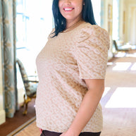 Kelsi Jacquard Puff Sleeve Top In Tan-Womens-Ave Shops-[option4]-[option5]-[option6]-[option7]-[option8]-Shop-Boutique-Clothing-for-Women-Online