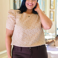 Kelsi Jacquard Puff Sleeve Top In Tan-Womens-Ave Shops-[option4]-[option5]-[option6]-[option7]-[option8]-Shop-Boutique-Clothing-for-Women-Online