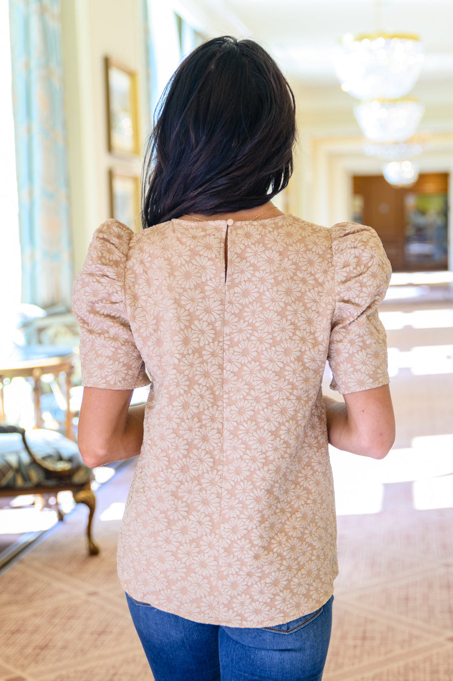 Kelsi Jacquard Puff Sleeve Top In Tan-Womens-Ave Shops-[option4]-[option5]-[option6]-[option7]-[option8]-Shop-Boutique-Clothing-for-Women-Online