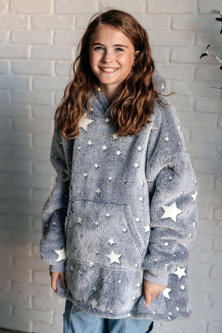 Kids Oversized Hoodie Blanket in Grey Stars-Layers-Ave Shops-OS-[option4]-[option5]-[option6]-[option7]-[option8]-Shop-Boutique-Clothing-for-Women-Online