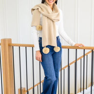 Knitted Fuzzy Pom Pom Scarf In Beige-Womens-Ave Shops-[option4]-[option5]-[option6]-[option7]-[option8]-Shop-Boutique-Clothing-for-Women-Online