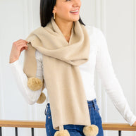 Knitted Fuzzy Pom Pom Scarf In Beige-Womens-Ave Shops-[option4]-[option5]-[option6]-[option7]-[option8]-Shop-Boutique-Clothing-for-Women-Online