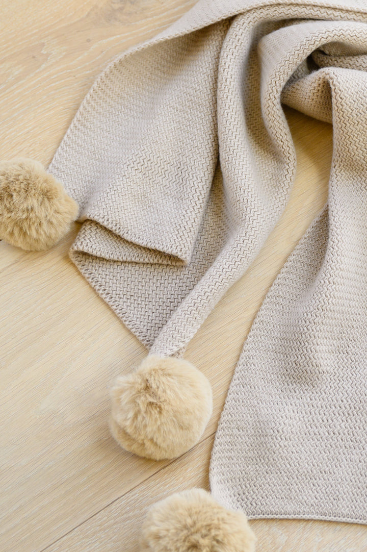 Knitted Fuzzy Pom Pom Scarf In Beige-Womens-Ave Shops-OS-[option4]-[option5]-[option6]-[option7]-[option8]-Shop-Boutique-Clothing-for-Women-Online