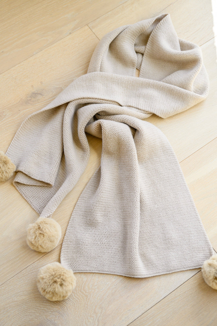 Knitted Fuzzy Pom Pom Scarf In Beige-Womens-Ave Shops-OS-[option4]-[option5]-[option6]-[option7]-[option8]-Shop-Boutique-Clothing-for-Women-Online