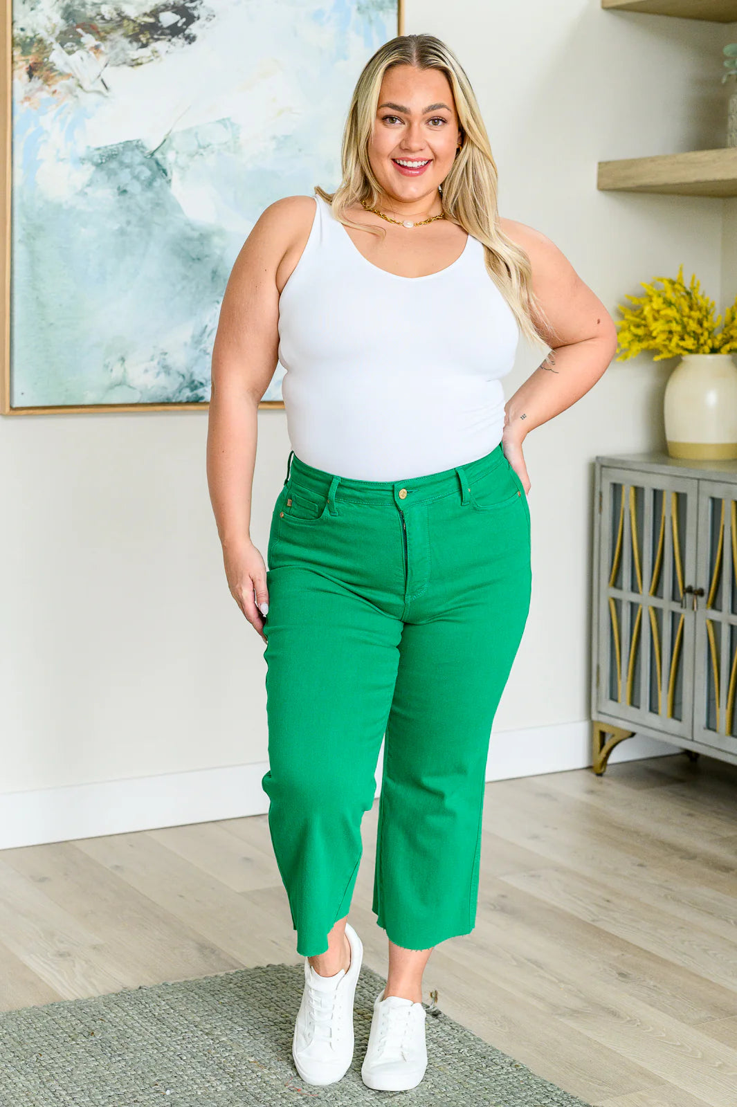Judy Blue Lisa High Rise Control Top Wide Leg Crop Jeans in Kelly Green-Denim-Ave Shops-[option4]-[option5]-[option6]-[option7]-[option8]-Shop-Boutique-Clothing-for-Women-Online