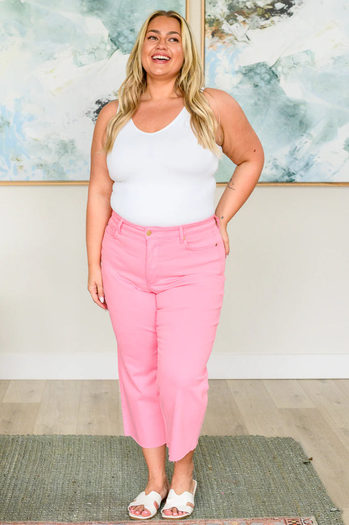 Judy Blue Lisa High Rise Control Top Wide Leg Crop Jeans in Pink-Denim-Ave Shops-[option4]-[option5]-[option6]-[option7]-[option8]-Shop-Boutique-Clothing-for-Women-Online