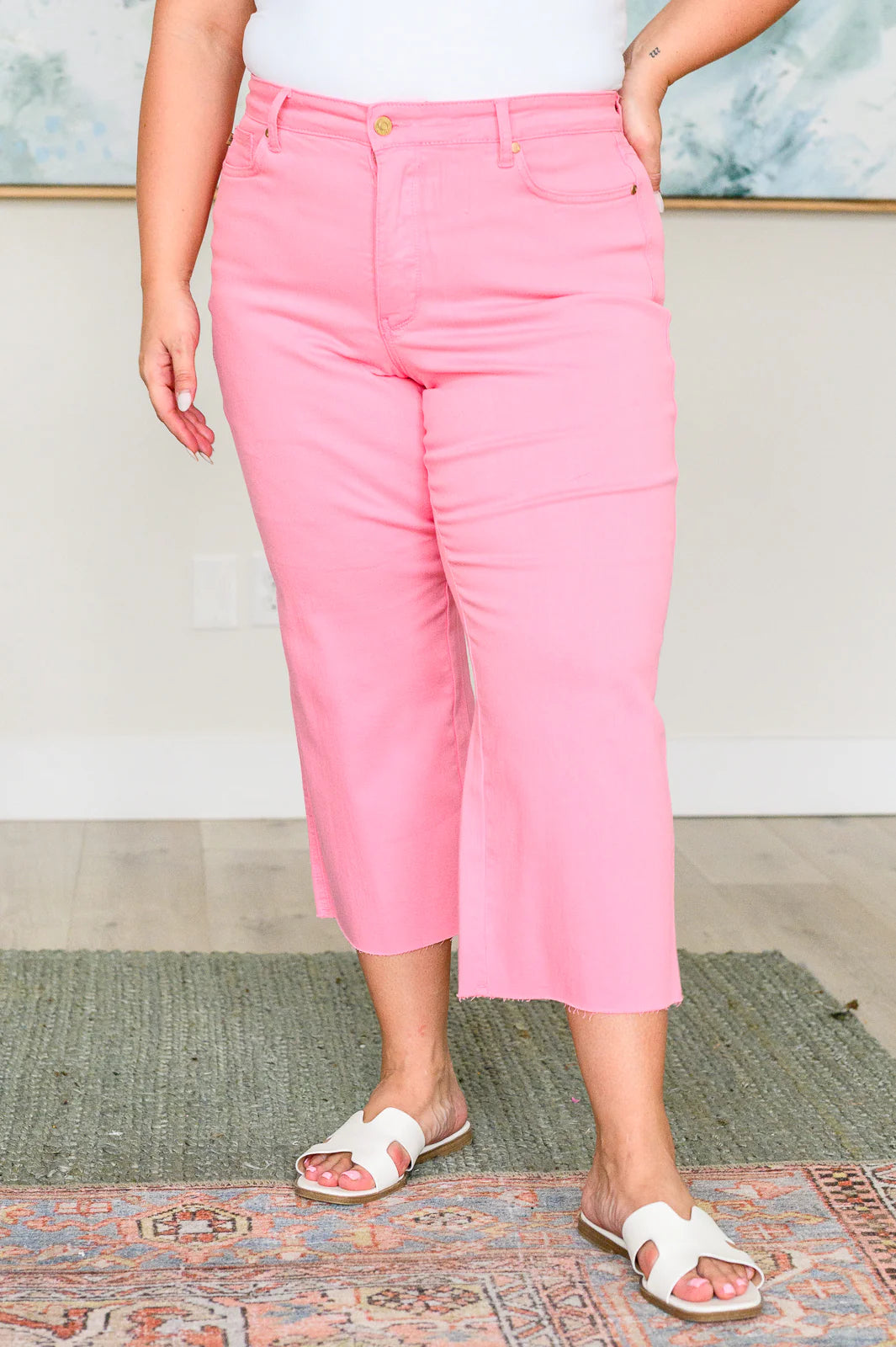 Judy Blue Lisa High Rise Control Top Wide Leg Crop Jeans in Pink-Denim-Ave Shops-[option4]-[option5]-[option6]-[option7]-[option8]-Shop-Boutique-Clothing-for-Women-Online