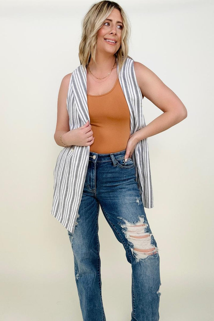 Cozy Co Linen Blend Striped Sleeveless Cardigan Vest-Blouses-Kiwidrop-[option4]-[option5]-[option6]-[option7]-[option8]-Shop-Boutique-Clothing-for-Women-Online