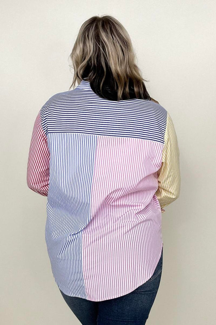 Davi & Dani Multicolor Mixed Stripe Button Front Top-Blouses-Kiwidrop-[option4]-[option5]-[option6]-[option7]-[option8]-Shop-Boutique-Clothing-for-Women-Online