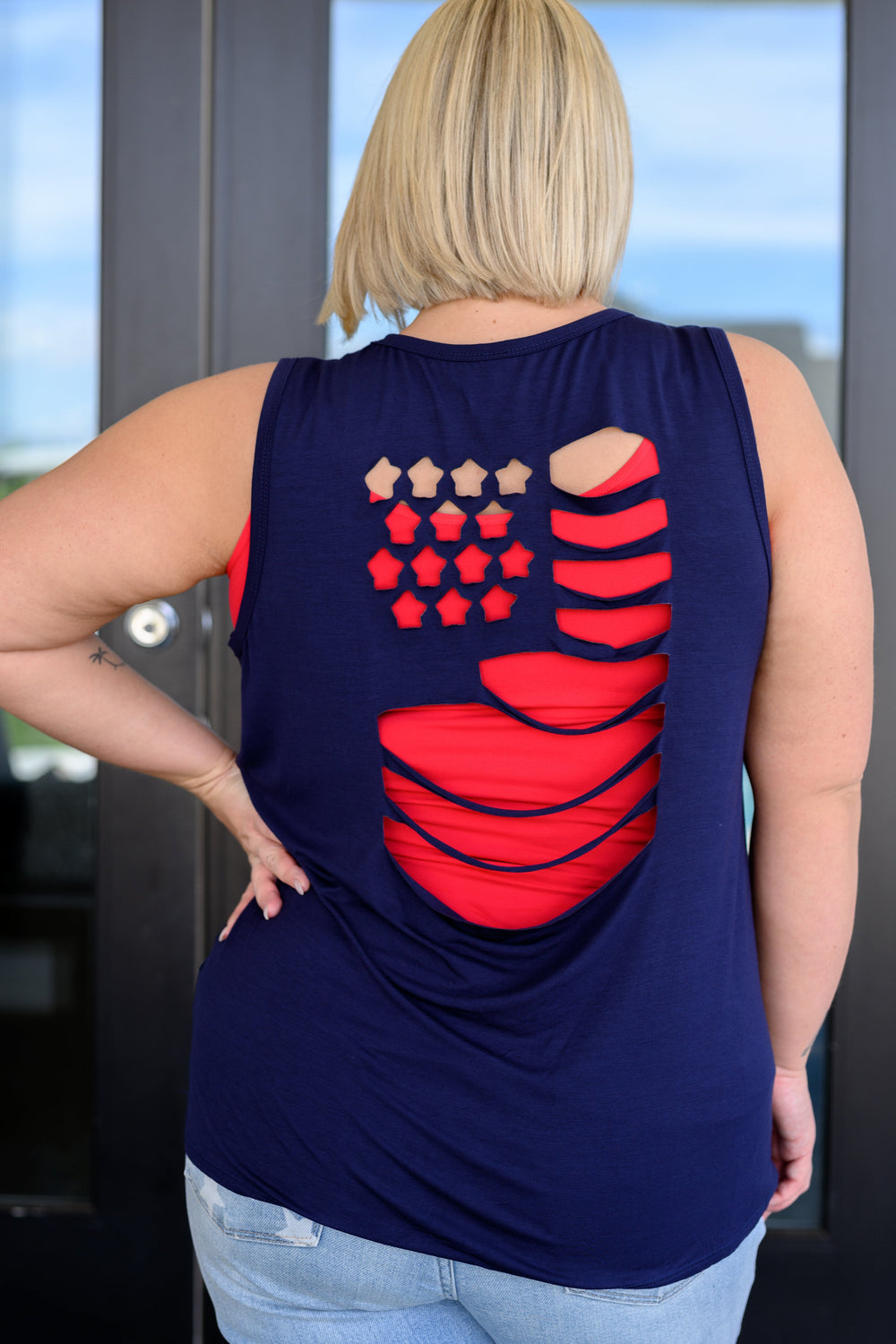 Land of the Free Tank in Navy-Tops-Ave Shops-[option4]-[option5]-[option6]-[option7]-[option8]-Shop-Boutique-Clothing-for-Women-Online