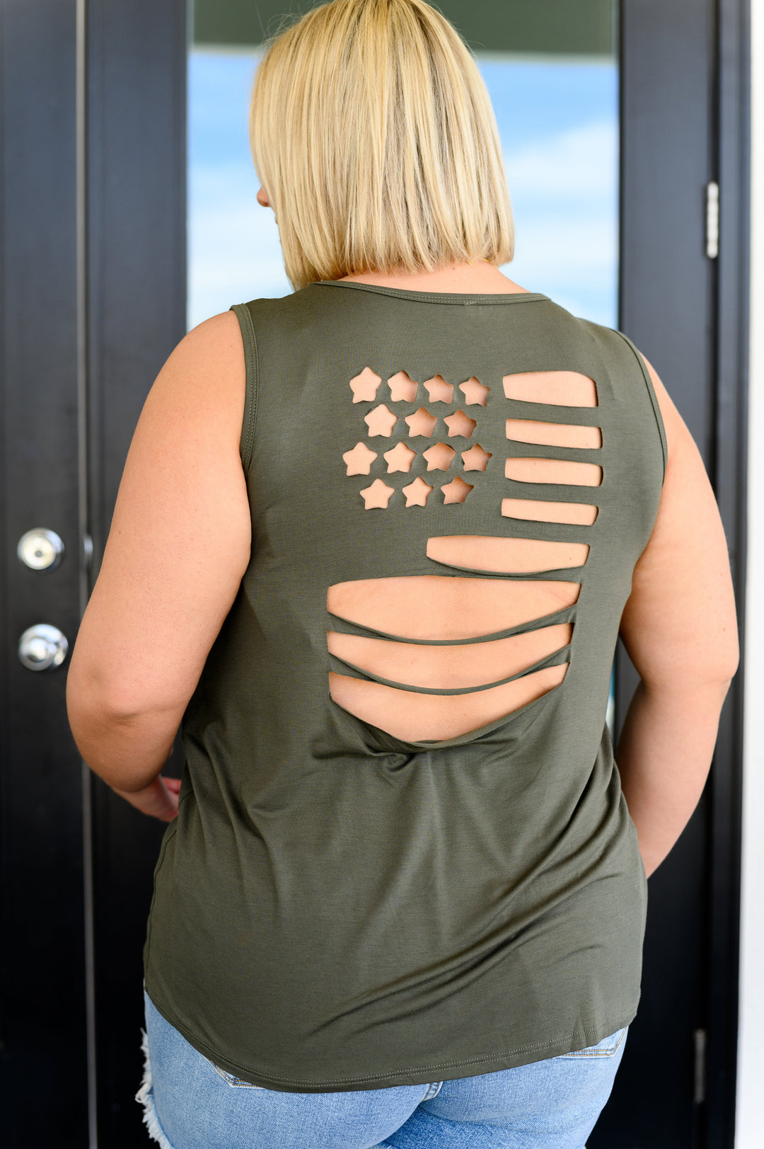 Land of the Free Tank in Olive-Tops-Ave Shops-[option4]-[option5]-[option6]-[option7]-[option8]-Shop-Boutique-Clothing-for-Women-Online