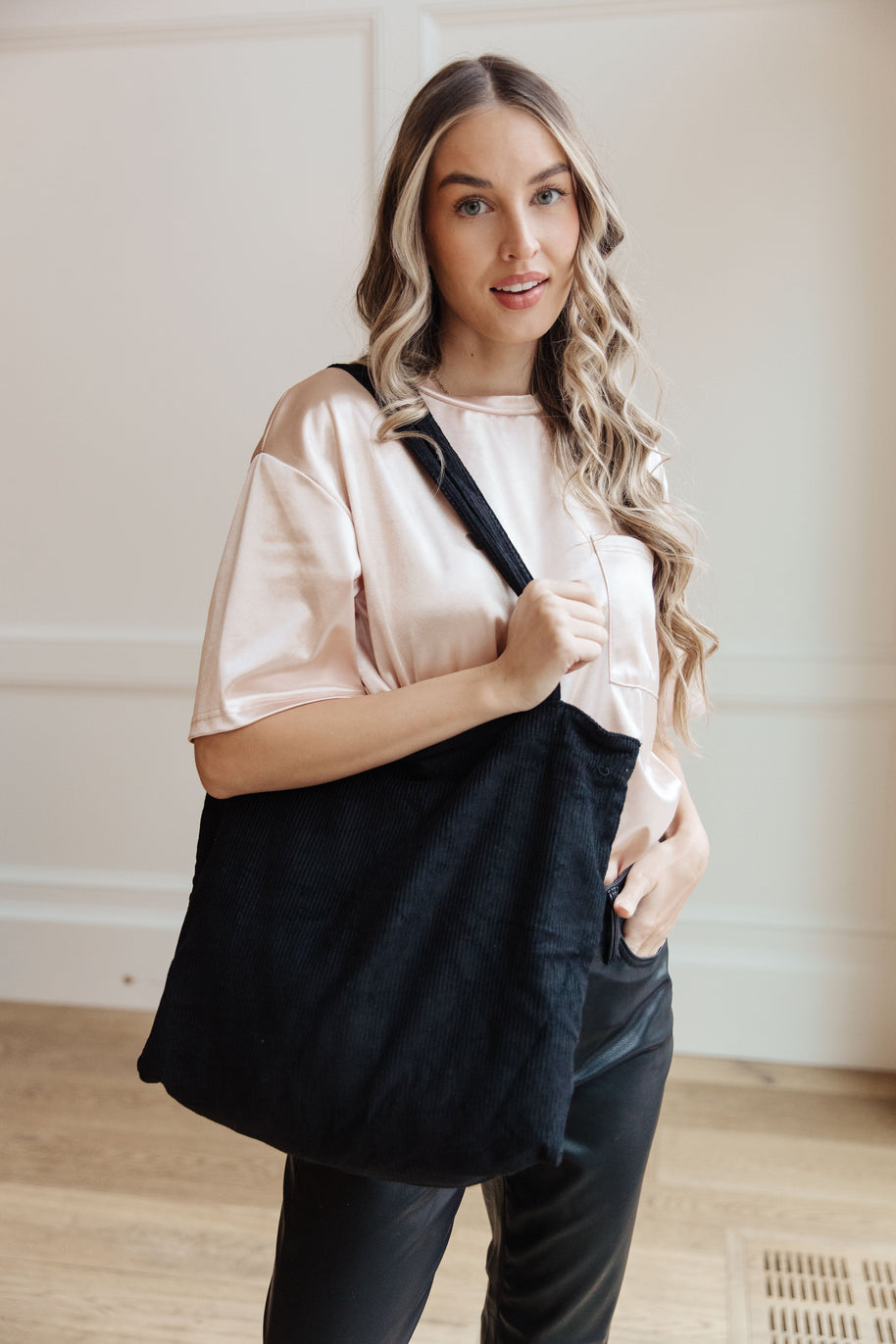 Last Minute Corduroy Tote in Black-Accessories-Ave Shops-[option4]-[option5]-[option6]-[option7]-[option8]-Shop-Boutique-Clothing-for-Women-Online