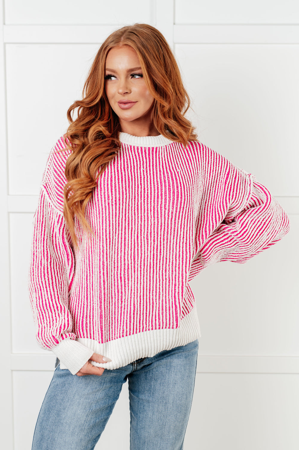 Least High Maintenance Contrast Trim Sweater in Pink-Tops-Ave Shops-[option4]-[option5]-[option6]-[option7]-[option8]-Shop-Boutique-Clothing-for-Women-Online