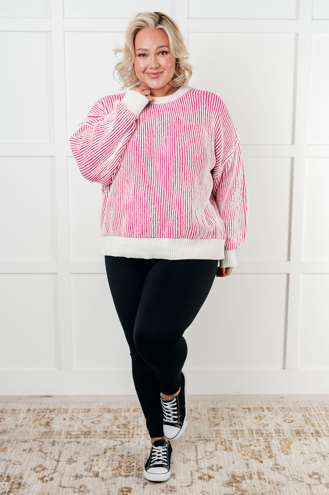 Least High Maintenance Contrast Trim Sweater in Pink-Tops-Ave Shops-[option4]-[option5]-[option6]-[option7]-[option8]-Shop-Boutique-Clothing-for-Women-Online