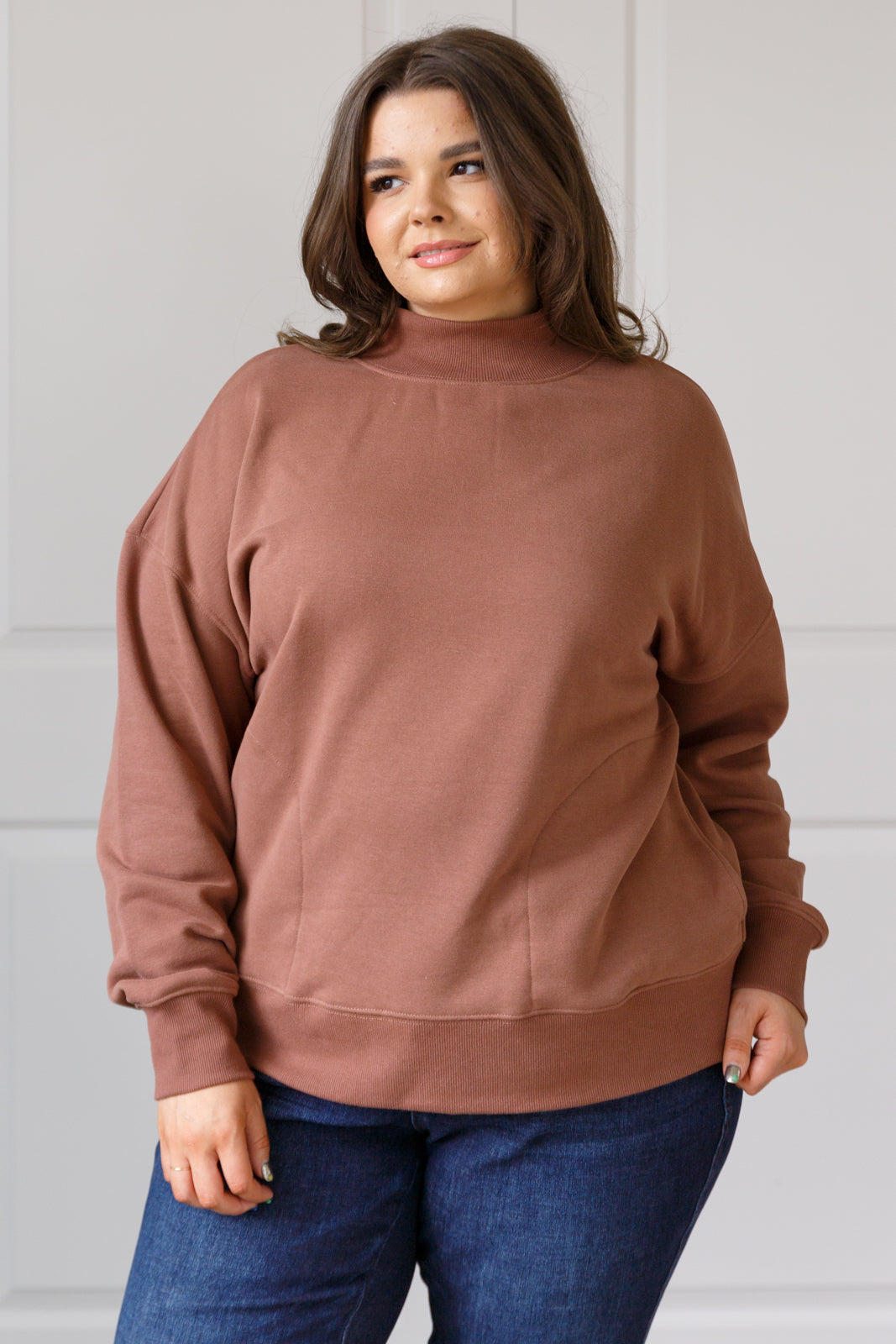 Make No Mistake Mock Neck Pullover in Cocoa-Tops-Ave Shops-[option4]-[option5]-[option6]-[option7]-[option8]-Shop-Boutique-Clothing-for-Women-Online