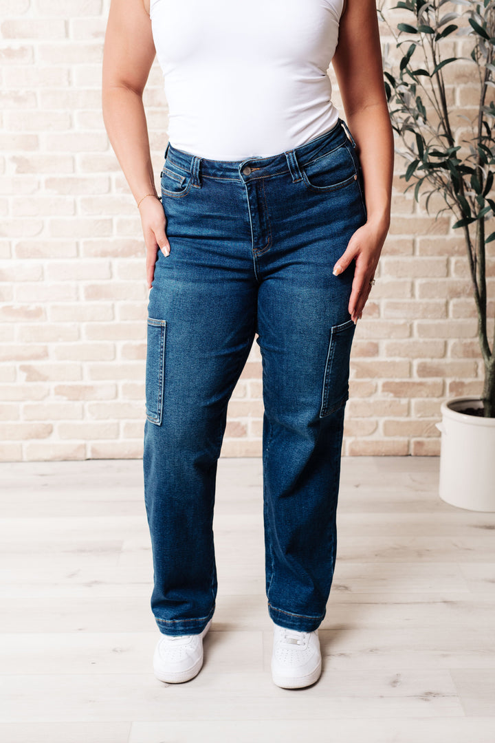 Judy Blue Leila High Rise Cargo Straight Jeans-Denim-Ave Shops-[option4]-[option5]-[option6]-[option7]-[option8]-Shop-Boutique-Clothing-for-Women-Online