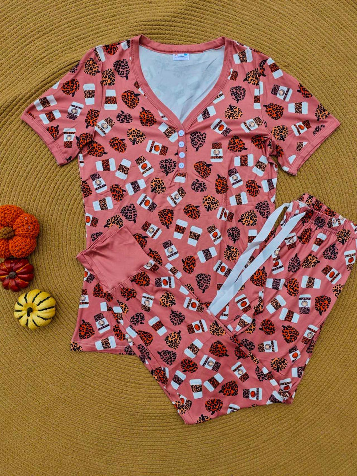 Shirley & Stone Fall Pajama set - Leopard Pumpkin-In Production-Shirley & Stone-[option4]-[option5]-[option6]-[option7]-[option8]-Shop-Boutique-Clothing-for-Women-Online