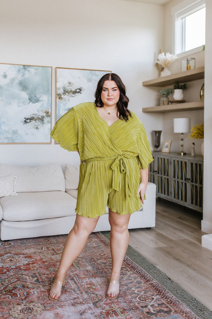 Lovely Life Plisse Romper in Green-Jumpsuits & Rompers-Ave Shops-[option4]-[option5]-[option6]-[option7]-[option8]-Shop-Boutique-Clothing-for-Women-Online