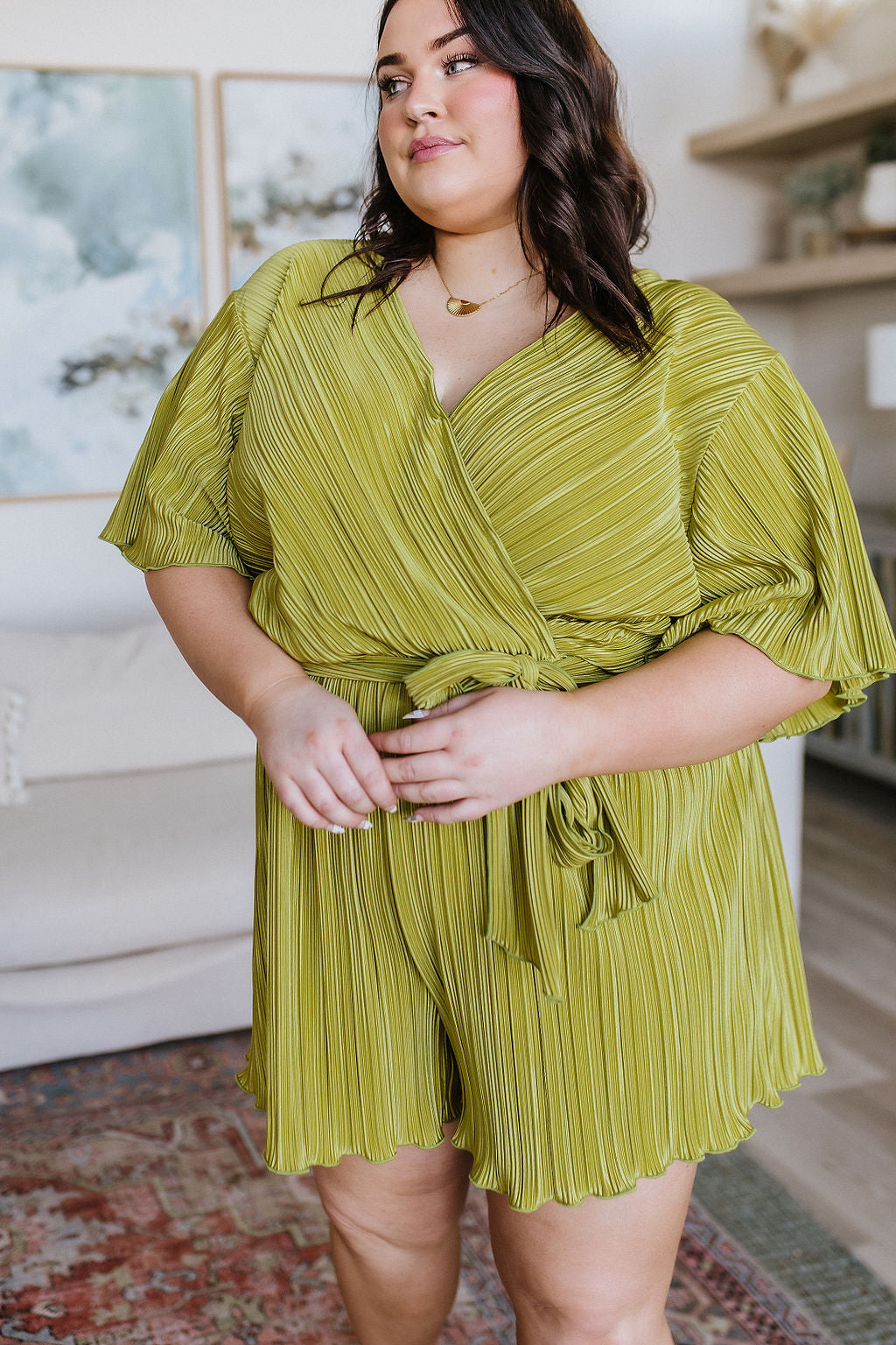 Lovely Life Plisse Romper in Green-Jumpsuits & Rompers-Ave Shops-[option4]-[option5]-[option6]-[option7]-[option8]-Shop-Boutique-Clothing-for-Women-Online