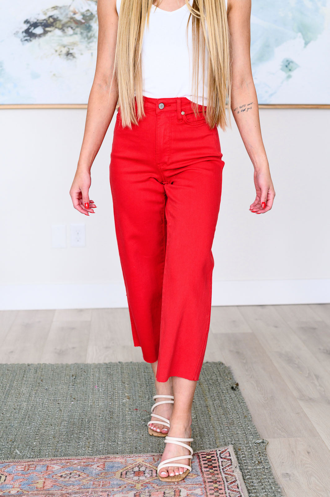 Judy Blue Lisa High Rise Control Top Wide Leg Crop Jeans in Red-Denim-Ave Shops-[option4]-[option5]-[option6]-[option7]-[option8]-Shop-Boutique-Clothing-for-Women-Online