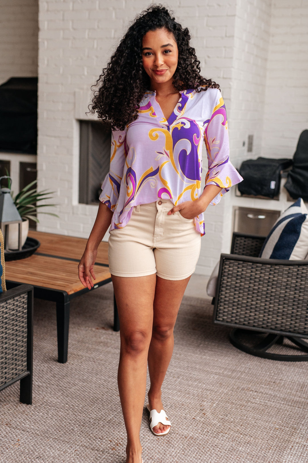 Lizzy Bell Sleeve Top in Regal Lavender and Gold-Tops-Ave Shops-[option4]-[option5]-[option6]-[option7]-[option8]-Shop-Boutique-Clothing-for-Women-Online