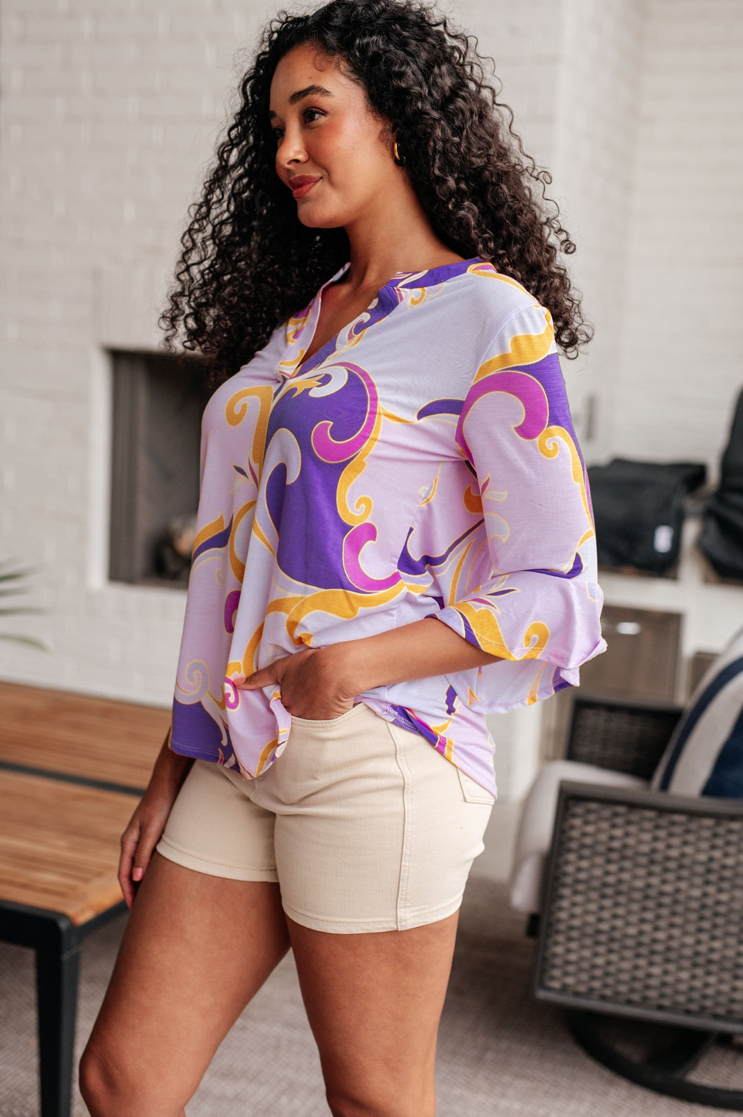 Lizzy Bell Sleeve Top in Regal Lavender and Gold-Tops-Ave Shops-[option4]-[option5]-[option6]-[option7]-[option8]-Shop-Boutique-Clothing-for-Women-Online