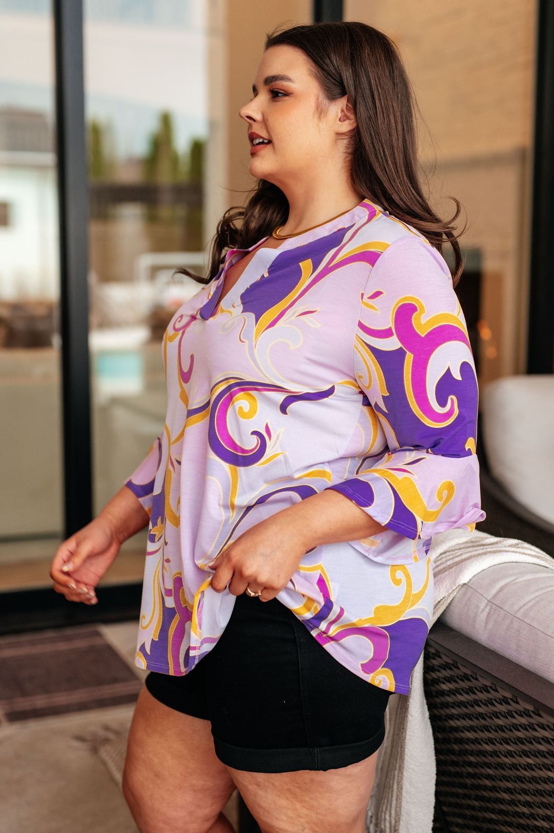 Lizzy Bell Sleeve Top in Regal Lavender and Gold-Tops-Ave Shops-[option4]-[option5]-[option6]-[option7]-[option8]-Shop-Boutique-Clothing-for-Women-Online