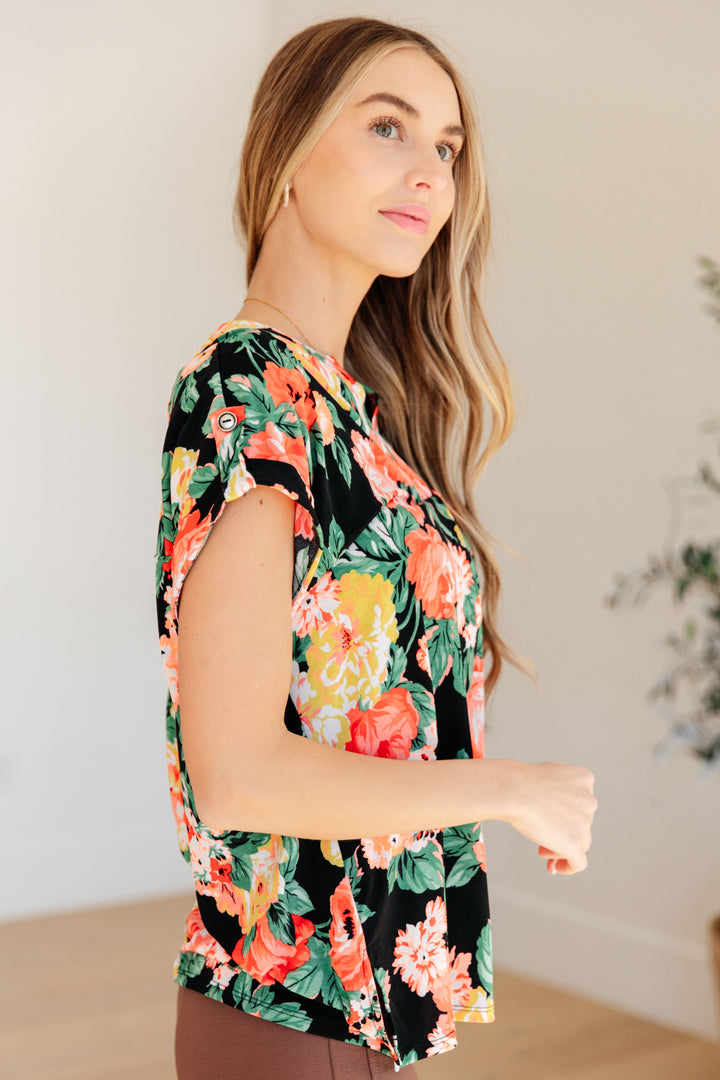 Lizzy Cap Sleeve Top in Black Garden Floral-Womens-Ave Shops-[option4]-[option5]-[option6]-[option7]-[option8]-Shop-Boutique-Clothing-for-Women-Online