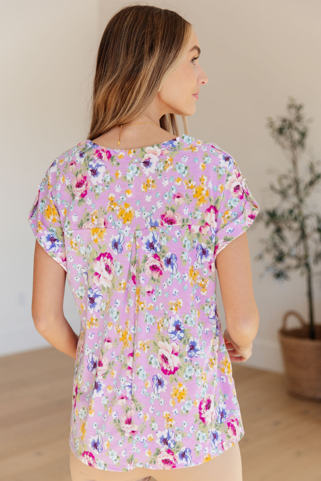 Lizzy Cap Sleeve Top in Lavender and Magenta Floral-Tops-Ave Shops-[option4]-[option5]-[option6]-[option7]-[option8]-Shop-Boutique-Clothing-for-Women-Online