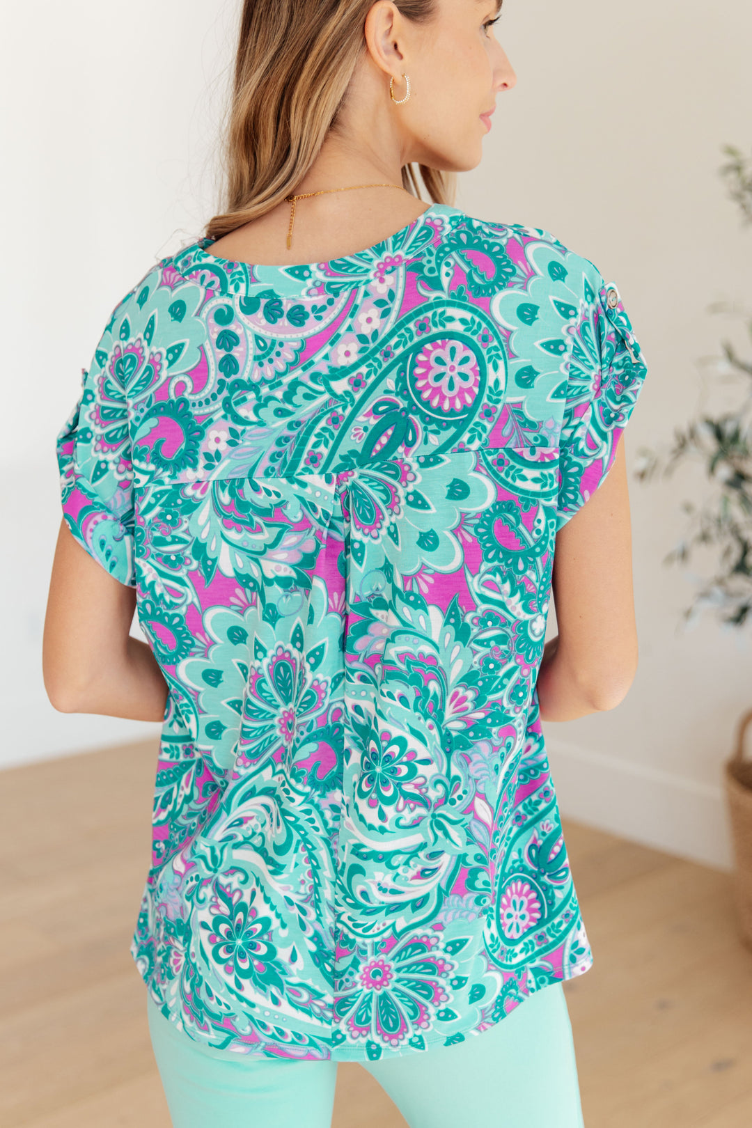 Lizzy Cap Sleeve Top in Magenta and Teal Paisley-Womens-Ave Shops-[option4]-[option5]-[option6]-[option7]-[option8]-Shop-Boutique-Clothing-for-Women-Online