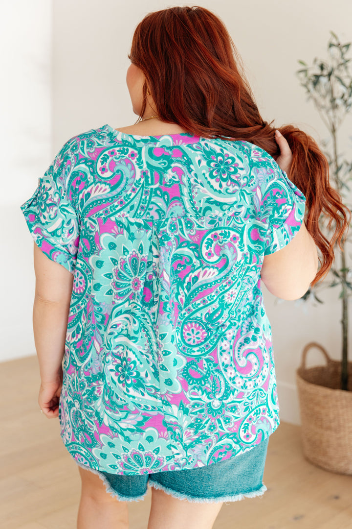 Lizzy Cap Sleeve Top in Magenta and Teal Paisley-Womens-Ave Shops-[option4]-[option5]-[option6]-[option7]-[option8]-Shop-Boutique-Clothing-for-Women-Online