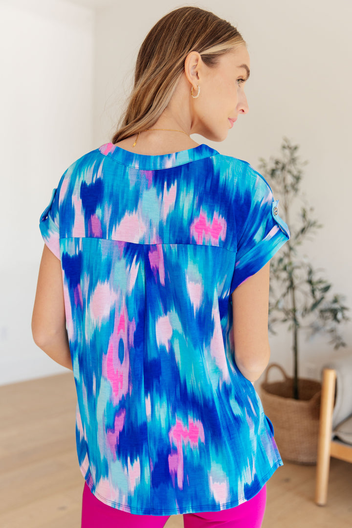 Lizzy Cap Sleeve Top in Royal Brush Strokes-Womens-Ave Shops-[option4]-[option5]-[option6]-[option7]-[option8]-Shop-Boutique-Clothing-for-Women-Online