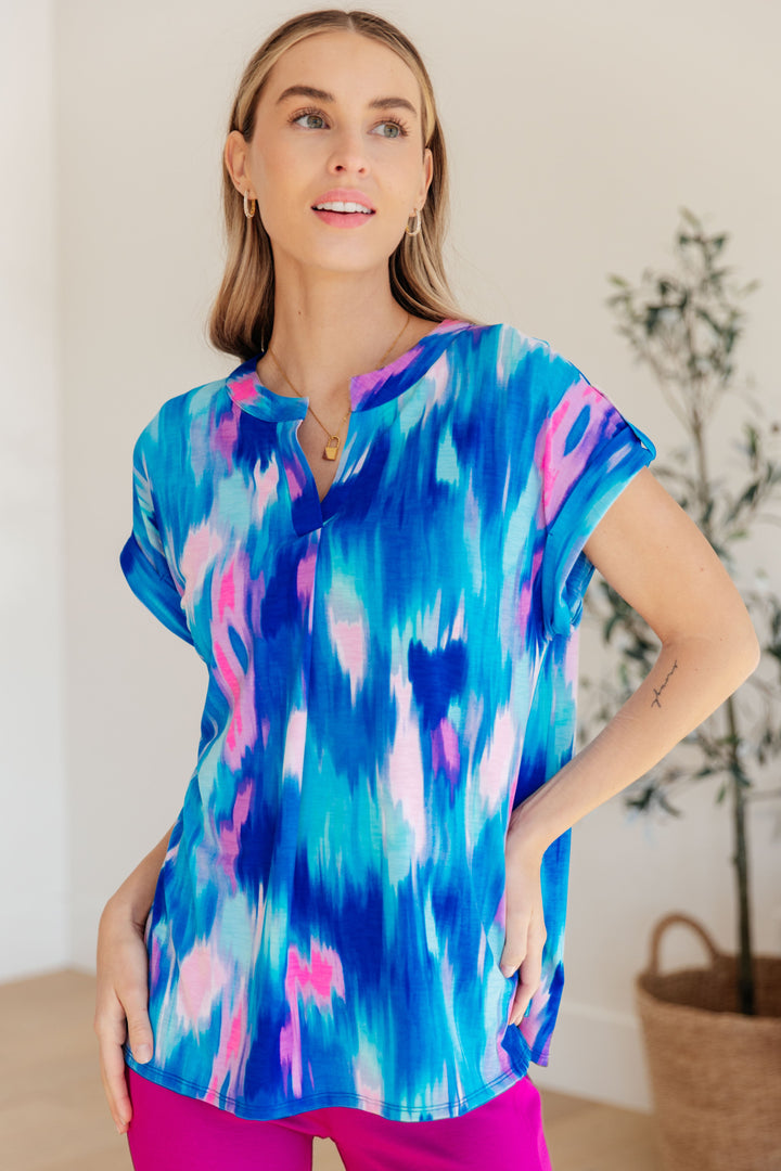 Lizzy Cap Sleeve Top in Royal Brush Strokes-Womens-Ave Shops-[option4]-[option5]-[option6]-[option7]-[option8]-Shop-Boutique-Clothing-for-Women-Online