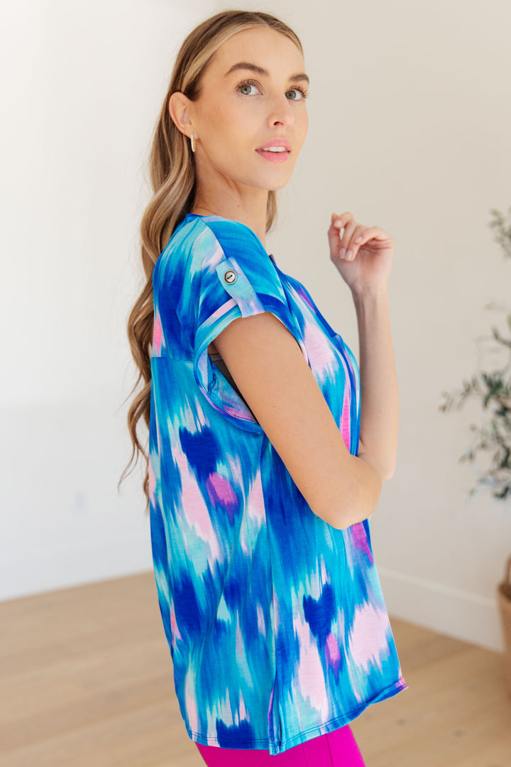 Lizzy Cap Sleeve Top in Royal Brush Strokes-Womens-Ave Shops-[option4]-[option5]-[option6]-[option7]-[option8]-Shop-Boutique-Clothing-for-Women-Online