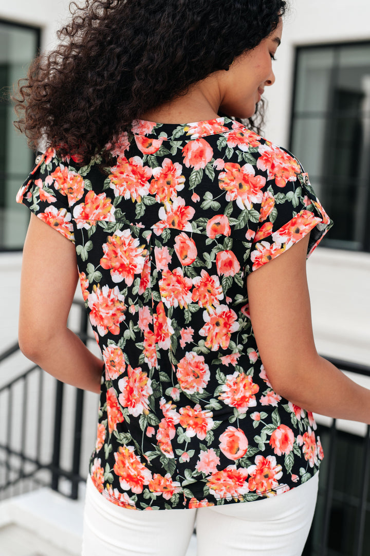 Lizzy Cap Sleeve Top in Black and Coral Floral-Tops-Ave Shops-[option4]-[option5]-[option6]-[option7]-[option8]-Shop-Boutique-Clothing-for-Women-Online