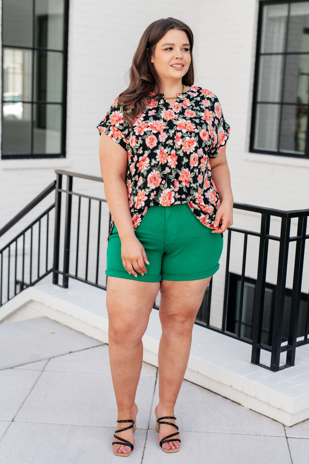 Lizzy Cap Sleeve Top in Black and Coral Floral-Tops-Ave Shops-[option4]-[option5]-[option6]-[option7]-[option8]-Shop-Boutique-Clothing-for-Women-Online