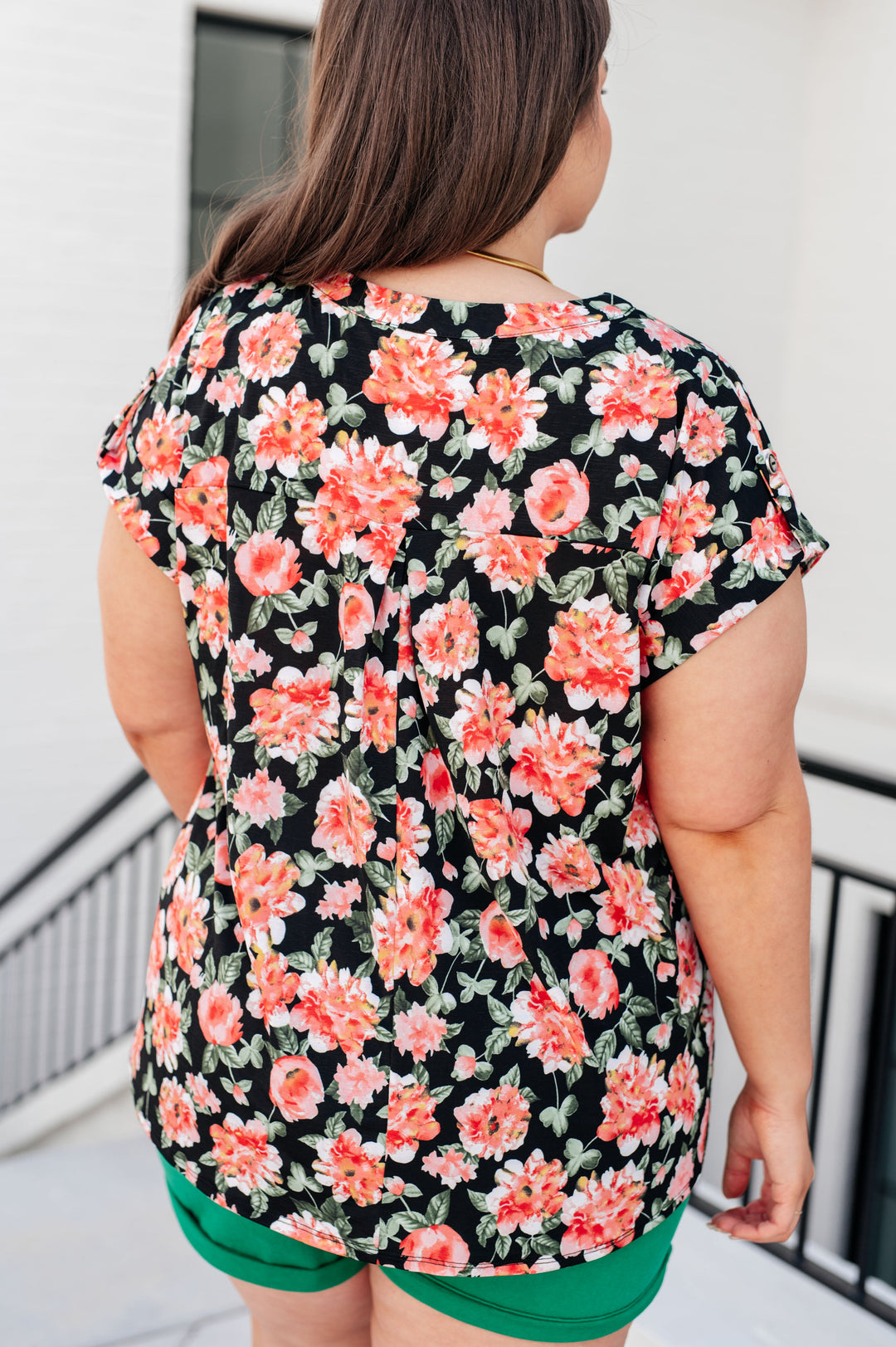 Lizzy Cap Sleeve Top in Black and Coral Floral-Tops-Ave Shops-[option4]-[option5]-[option6]-[option7]-[option8]-Shop-Boutique-Clothing-for-Women-Online