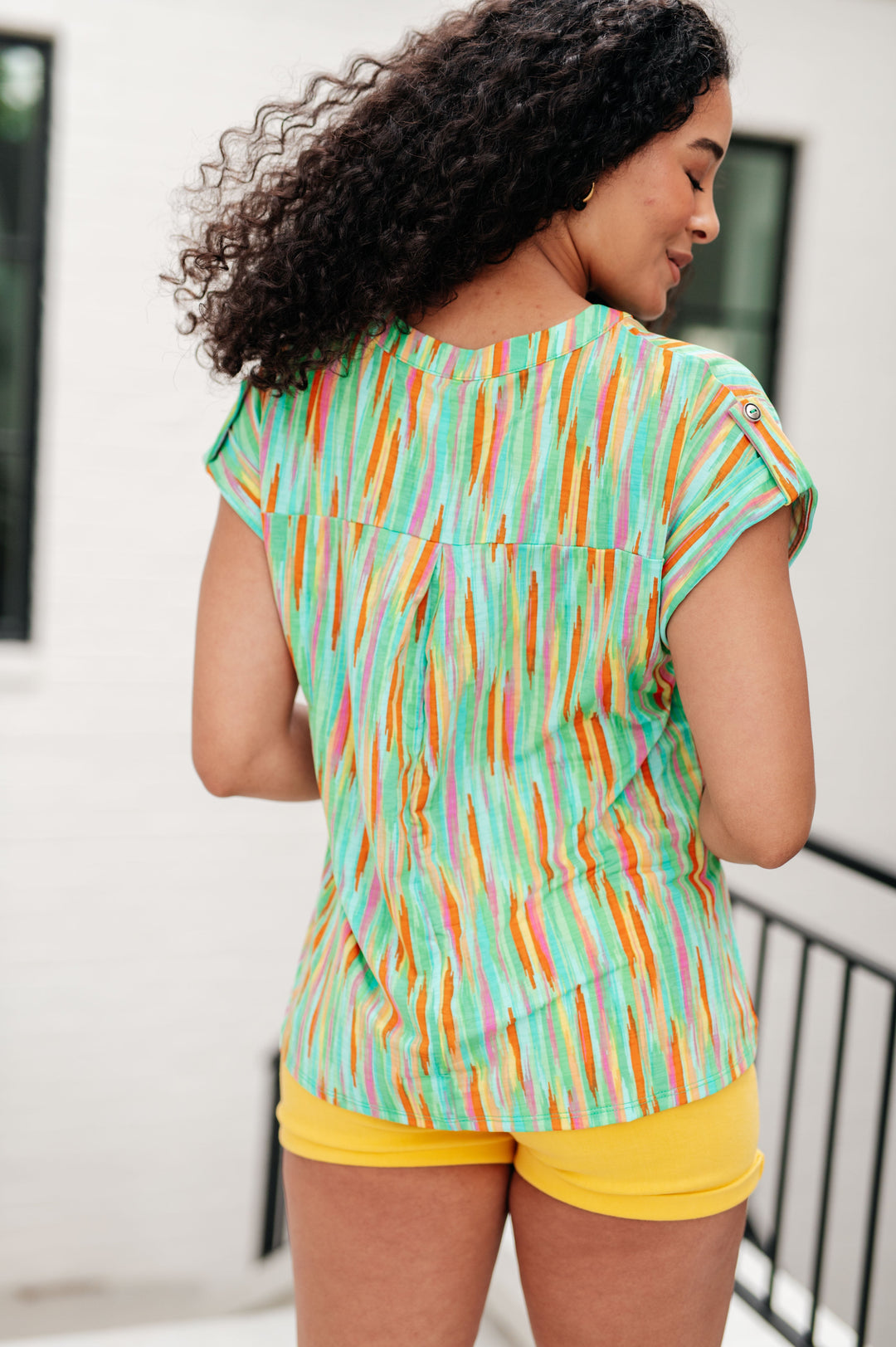 Lizzy Cap Sleeve Top in Lime and Emerald Multi Stripe-Tops-Ave Shops-[option4]-[option5]-[option6]-[option7]-[option8]-Shop-Boutique-Clothing-for-Women-Online