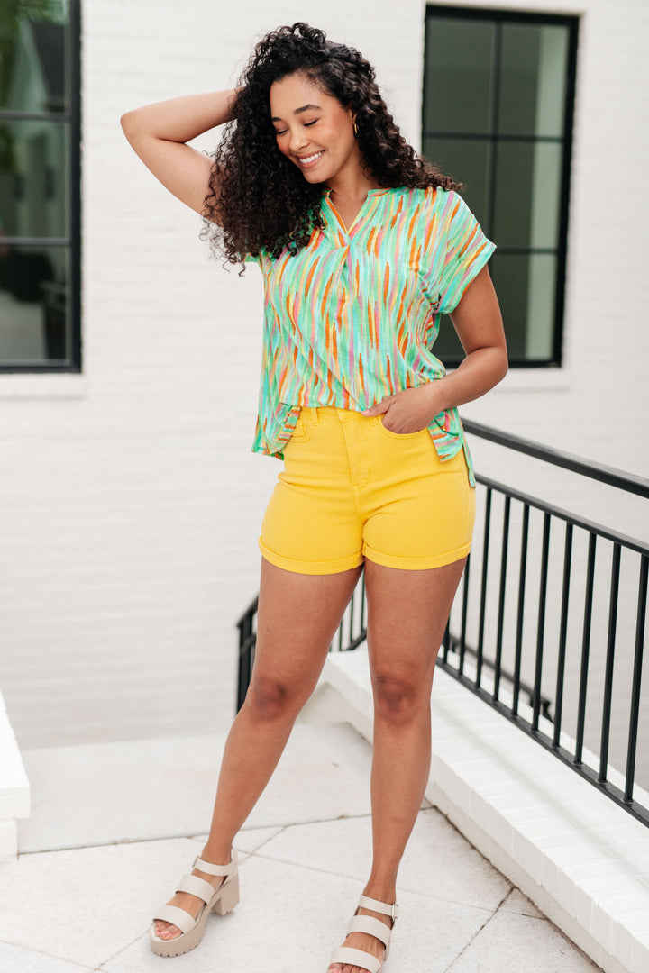 Lizzy Cap Sleeve Top in Lime and Emerald Multi Stripe-Tops-Ave Shops-[option4]-[option5]-[option6]-[option7]-[option8]-Shop-Boutique-Clothing-for-Women-Online