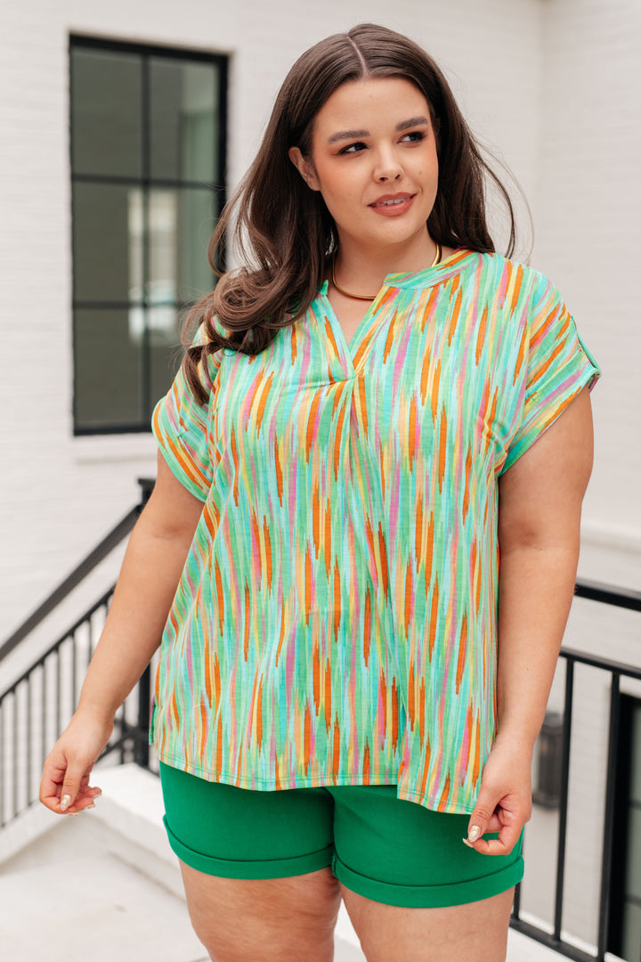 Lizzy Cap Sleeve Top in Lime and Emerald Multi Stripe-Tops-Ave Shops-[option4]-[option5]-[option6]-[option7]-[option8]-Shop-Boutique-Clothing-for-Women-Online