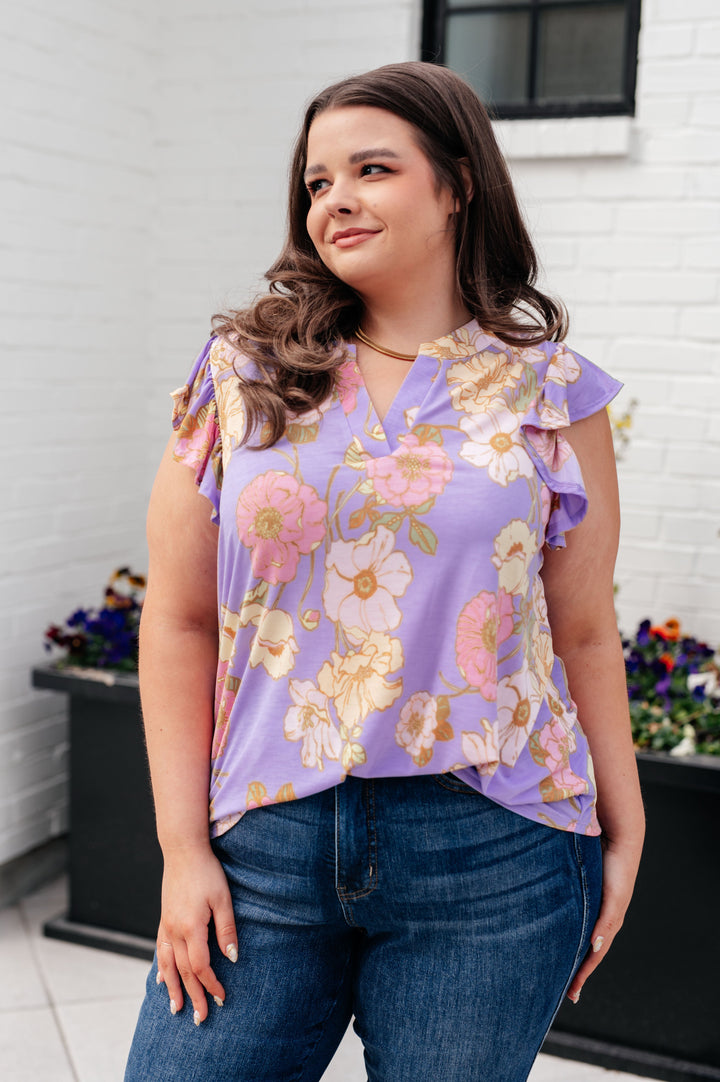 Lizzy Flutter Sleeve Top in Lavender French Floral-Tops-Ave Shops-[option4]-[option5]-[option6]-[option7]-[option8]-Shop-Boutique-Clothing-for-Women-Online