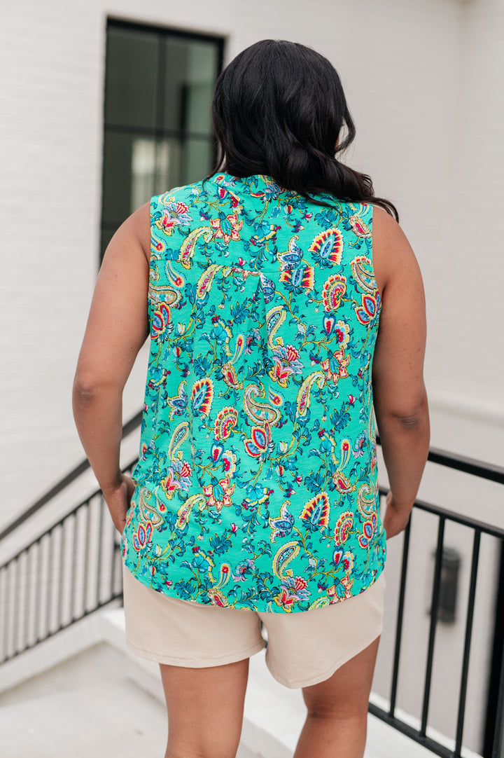 Lizzy Tank Top in Emerald and Aqua Multi Floral-Tops-Ave Shops-[option4]-[option5]-[option6]-[option7]-[option8]-Shop-Boutique-Clothing-for-Women-Online