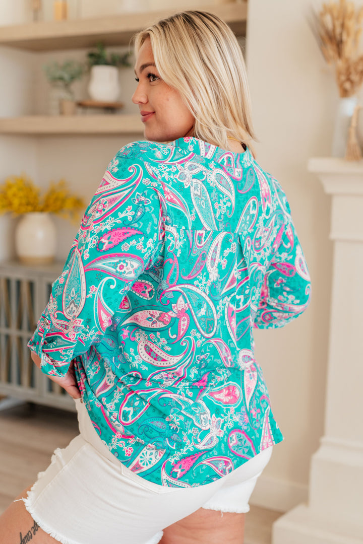 Lizzy Top in Aqua and Pink Paisley-Tops-Ave Shops-[option4]-[option5]-[option6]-[option7]-[option8]-Shop-Boutique-Clothing-for-Women-Online