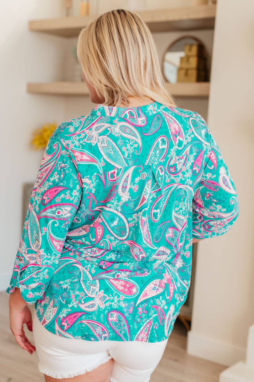 Lizzy Top in Aqua and Pink Paisley-Tops-Ave Shops-[option4]-[option5]-[option6]-[option7]-[option8]-Shop-Boutique-Clothing-for-Women-Online