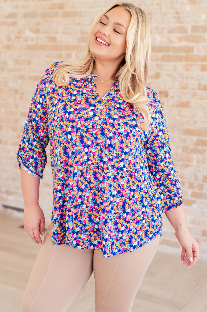 Lizzy Top in Blue and Pink Retro Ditsy Floral-Tops-Ave Shops-[option4]-[option5]-[option6]-[option7]-[option8]-Shop-Boutique-Clothing-for-Women-Online